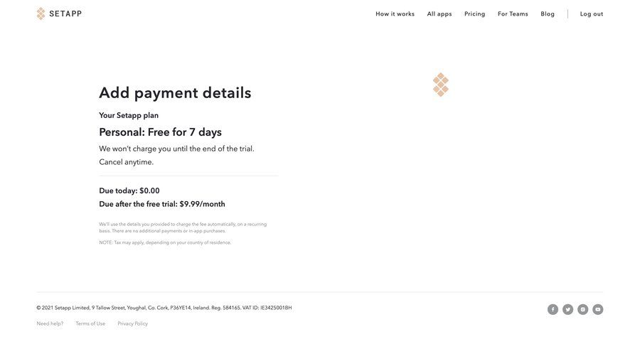 Setapp
				checkout page example