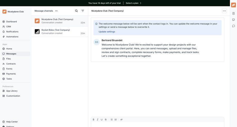 Assembly AI App Builder
			 customer communication trial banner ui page example