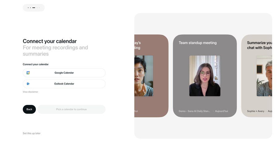 Sana
			 onboarding call recording integration connect service meeting ui page example