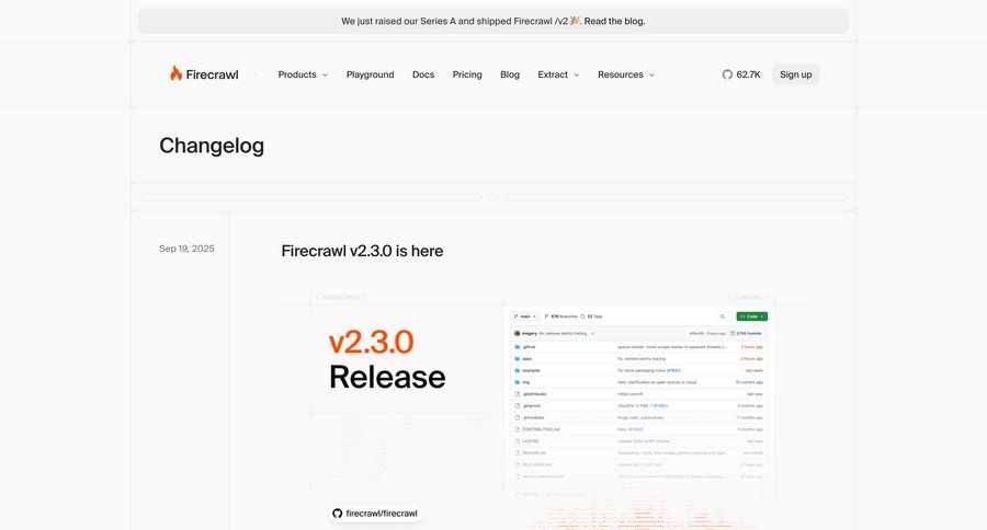 Firecrawl
				changelog ui page example