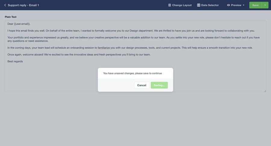 Vero
			 modal screen content management editor modal confirmation email video editor template creation ui page example