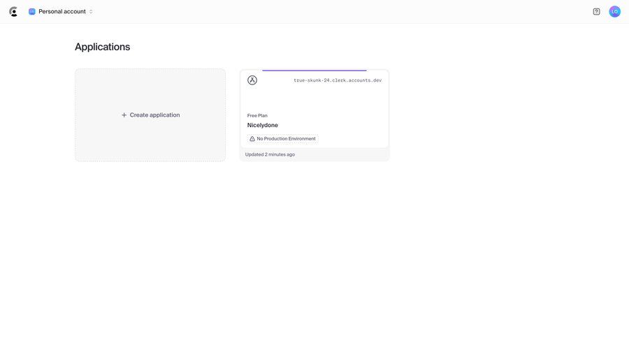 Clerk
			 dashboard account management grid account setup application management free plan create personal space modern ui page example