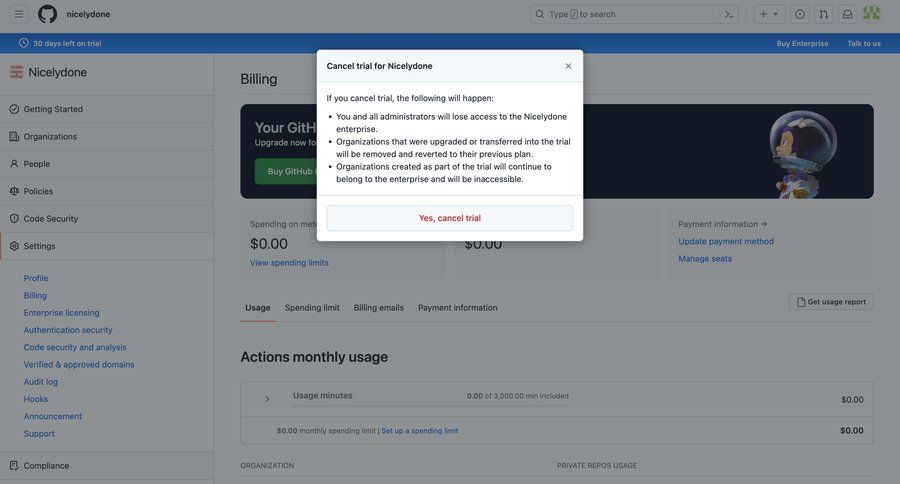 Github
			modal & popover cancel subscription billing settings settings sidebar navigation account management account settings subscription management modal confirmation trial checkout cancel trial audit log sidebar modern enterprise enterprise settings ui page example