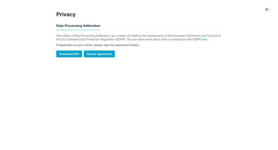 Vero
			 modal screen account setup privacy settings download review ui page example