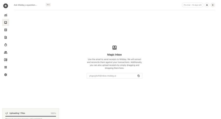 Midday
			settings import upload dashboard account management onboarding form finance file upload file management sidebar upload file progress bar ui page example