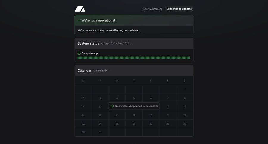 Campsite
				system status ui page example