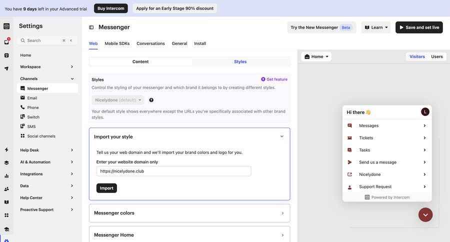 Intercom
			 configuration settings sidebar navigation form customize style customization right sidebar navigating settings sidebar data import menu assets media assets modern accordion importing data contextual help ui page example