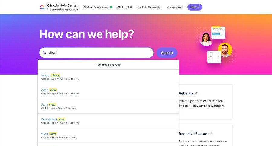 ClickUp
			 real-time editing contextual help ui page example