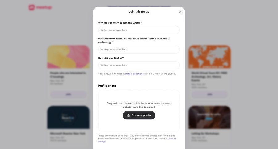 Meetup
				onboarding ui page example