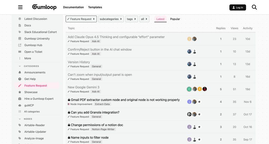 Gumloop
			 user feedback ui page example