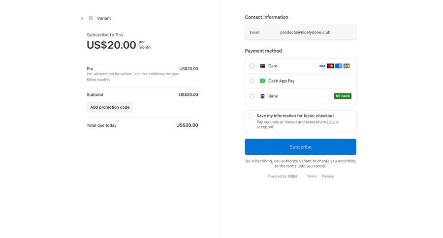 Variant
				checkout ui page example