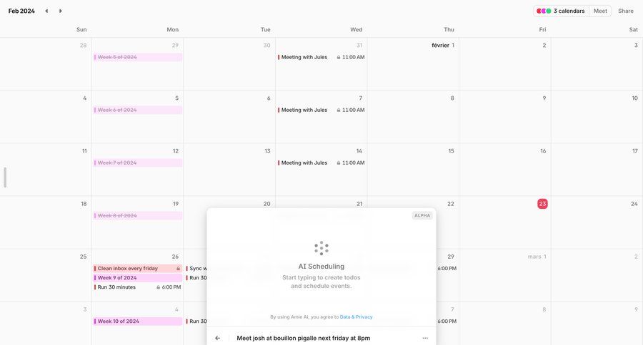 Amie
			 task management artificial intelligence grid scheduling an event calendar screen call intelligence date picker datepicker chonology time picker progress bar meeting time management ui page example