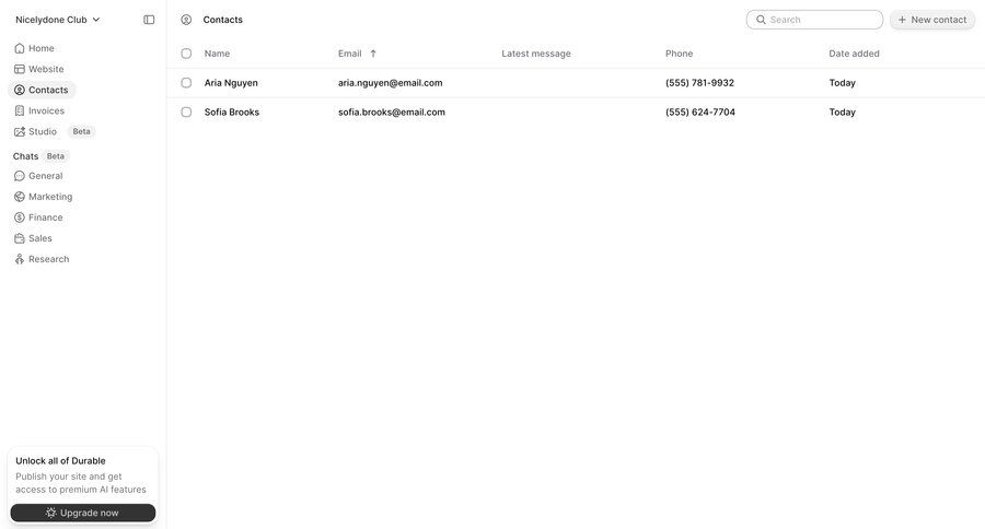 Durable
			 sidebar navigation search bar ui page example