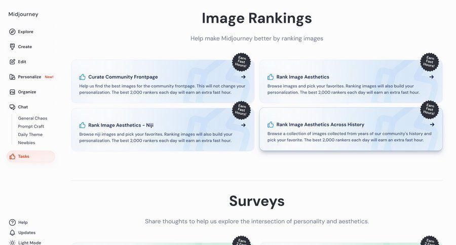 Midjourney
			 artificial intelligence grid onboarding sidebar homepage ui page example