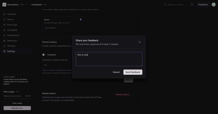 Liveblocks
			 sidebar navigation user feedback ui page example