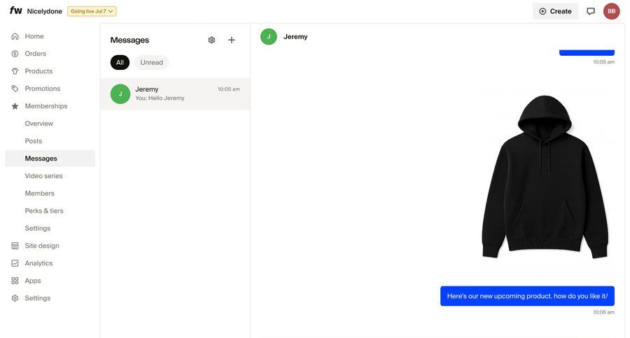 Fourthwall
			 e-commerce sidebar navigation grid message communication chat chat interface ui page example