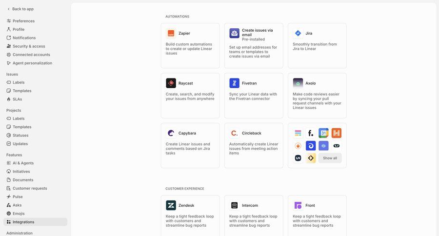 Linear
			 automation setup ui page example
