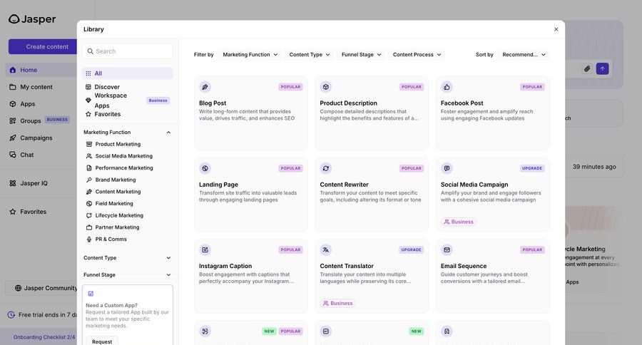 Jasper
			 modal screen content management grid templates content discovery ui page example