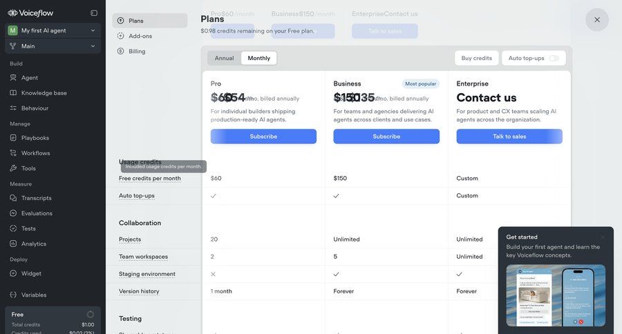 Voiceflow
			 saas pricing upgrade modal ui page example
