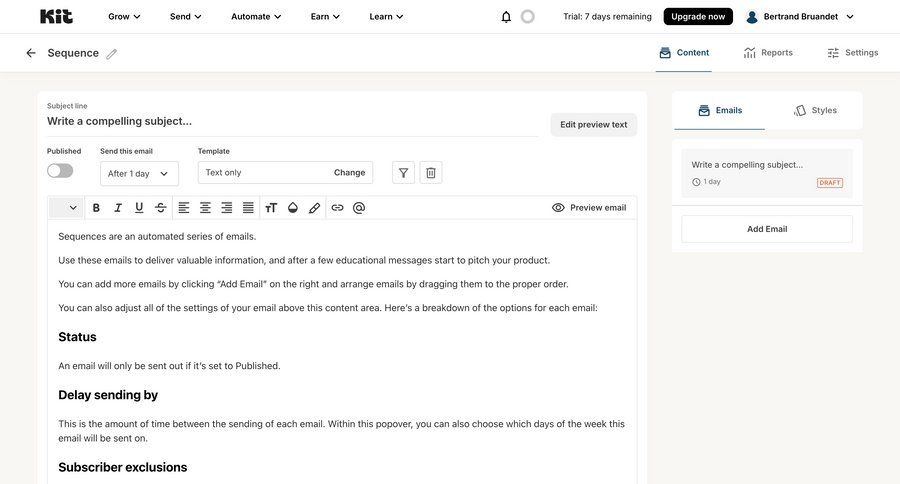 Kit
			 e-commerce form editor customer communication email sidebar create ui page example
