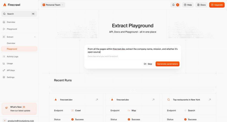 Firecrawl
			product tour data analytics ui page example