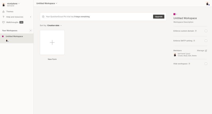 QuestionScout
			workspace settings team management configuration settings sidebar navigation user management form workspace settings workspace management workspace creation sidebar setup ui page example