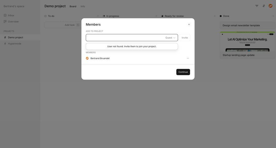 Workflow
			 collaboration project management form user invitation ui page example