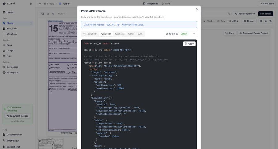 Extend
			 api integration code snippet ui page example