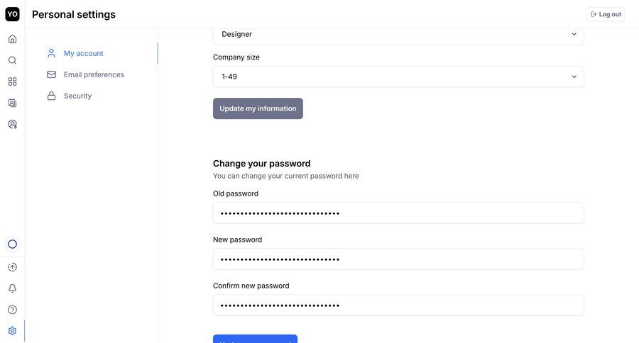 Maze
			 settings account management form user account form layout sidebar security user profile change password navigation menu ui page example