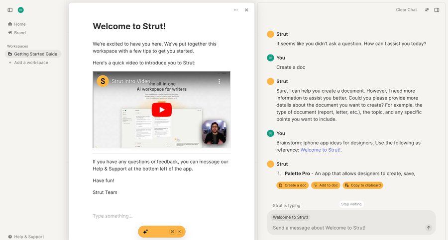 Strut
				onboarding page example
