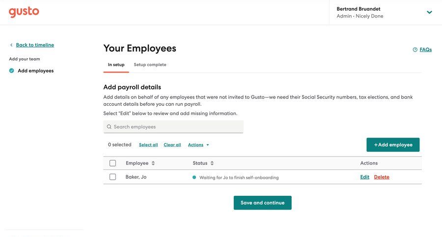 Gusto
			team management onboarding delete progress indicator table ui page example