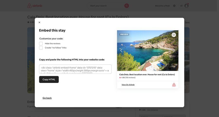 Airbnb
			modal & popover embed form sharing code snippet ui page example