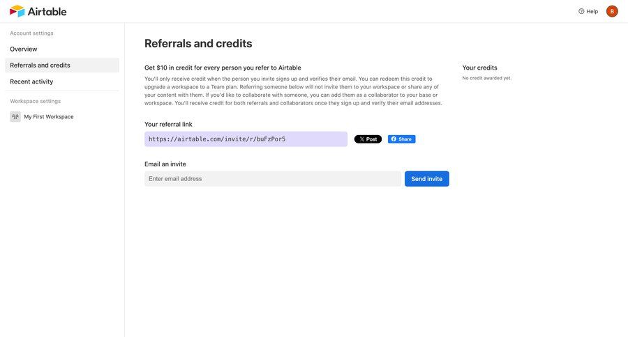 Airtable
			 settings sidebar navigation user management account management account settings credits sidebar user profile ui page example