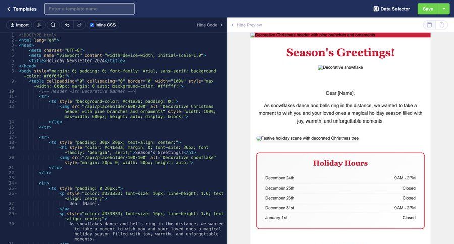 Vero
			 e-commerce editor split view preview panel modern table template creation ui page example