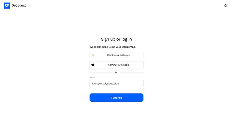 Dropbox
				signup page example