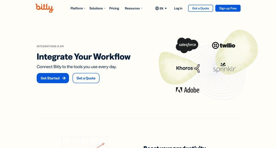 Bitly
			 call to action integration workflow automation media gallery manage links enterprise security api integrations ui page example
