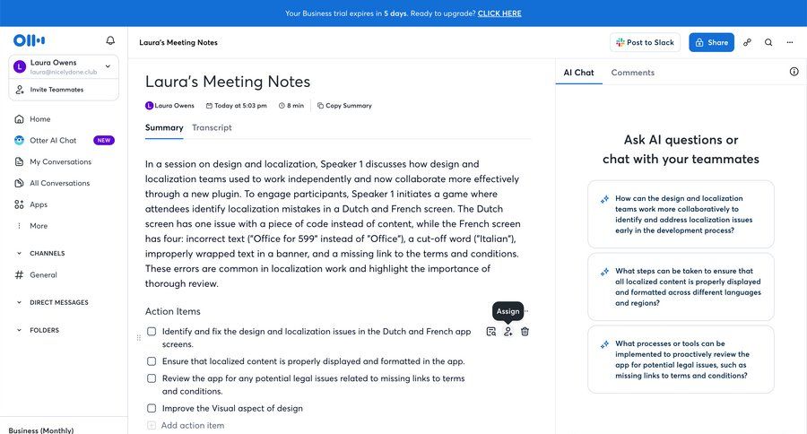 Otter
			 team collaboration sidebar navigation project management split view right sidebar radio group call transcript sidebar menu tips tip modern meeting transcript localization ui page example