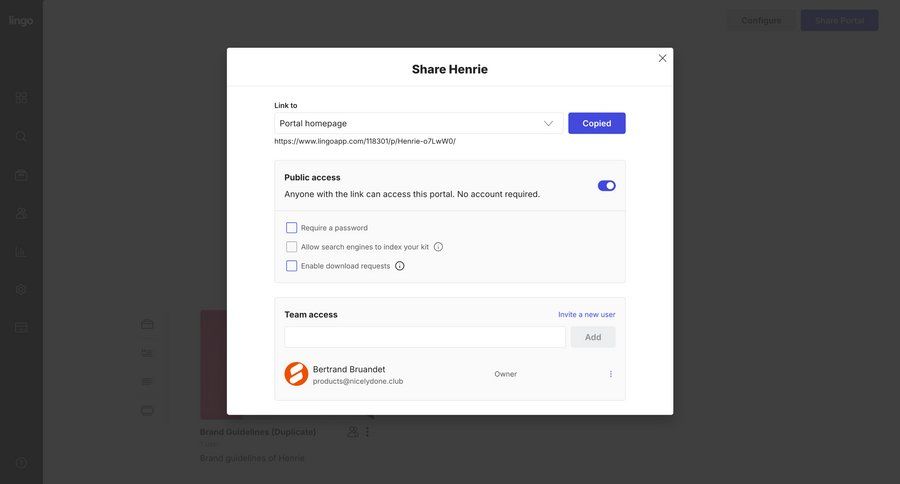 Lingo
			 collaboration settings team collaboration share modal access control controls sharing ui page example