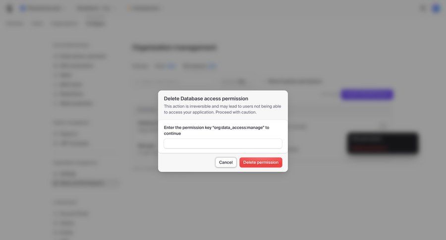 Clerk
			 configuration confirmation access control permission management cancel action security permissions database management ui page example