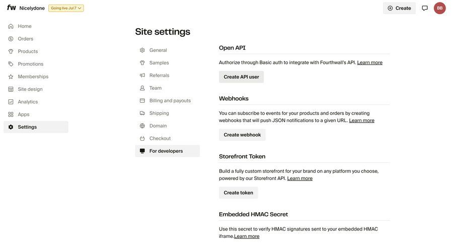 Fourthwall
			 configuration settings e-commerce sidebar navigation grid sidebar security ui page example