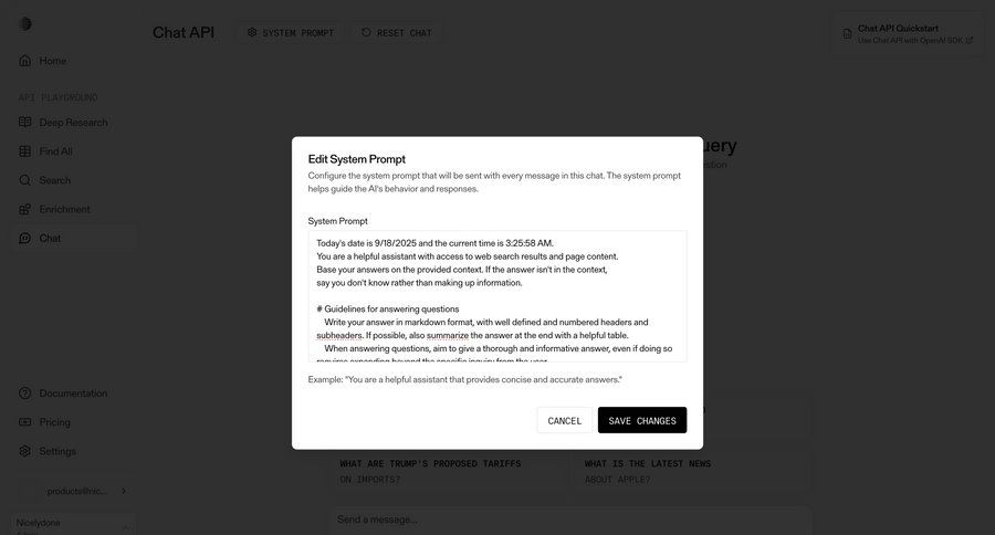 Parallel
			 configuration settings sidebar navigation artificial intelligence cancel action save changes chat interface ui page example