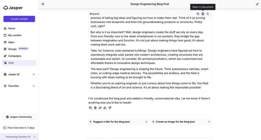Jasper
			 design sidebar sidebar navigation blog post chat interface editor ai suggestions ui page example