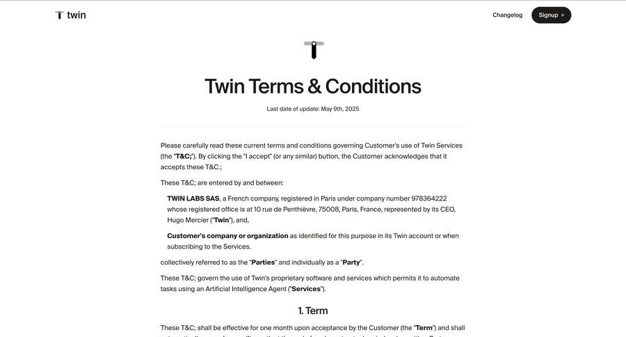Twin
				terms & conditions ui page example
