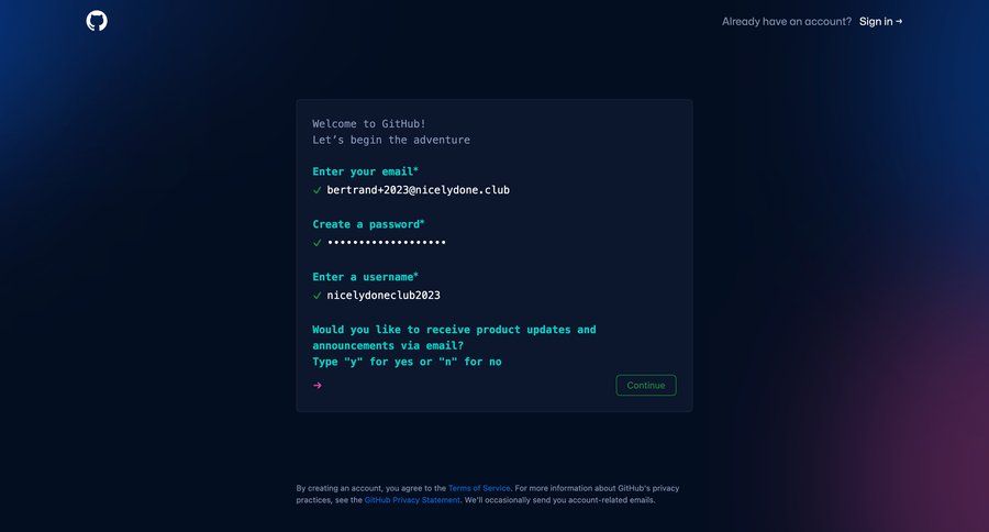 Github
				signup page example