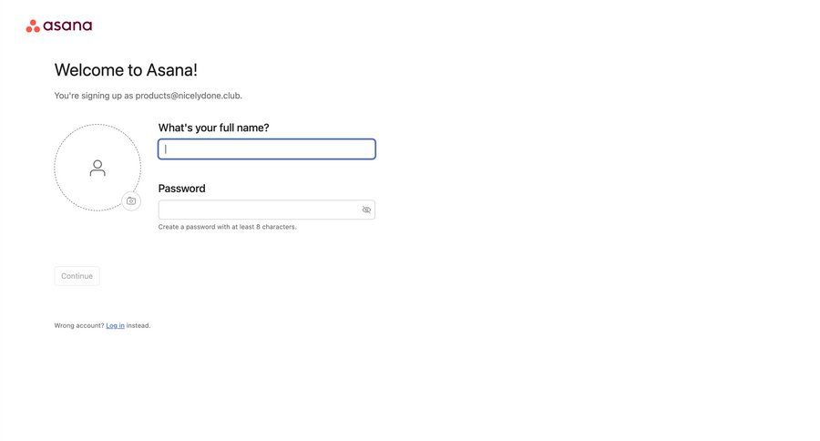 Asana
				signup page example