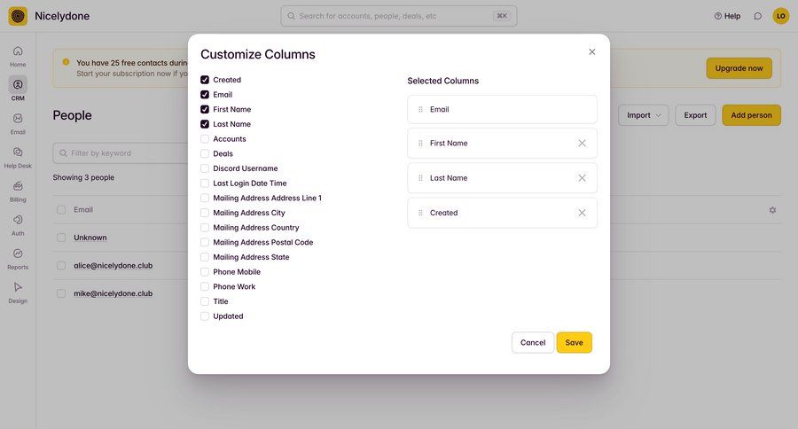 Outseta
			 data management configuration settings form customize save changes cancel changes ui page example