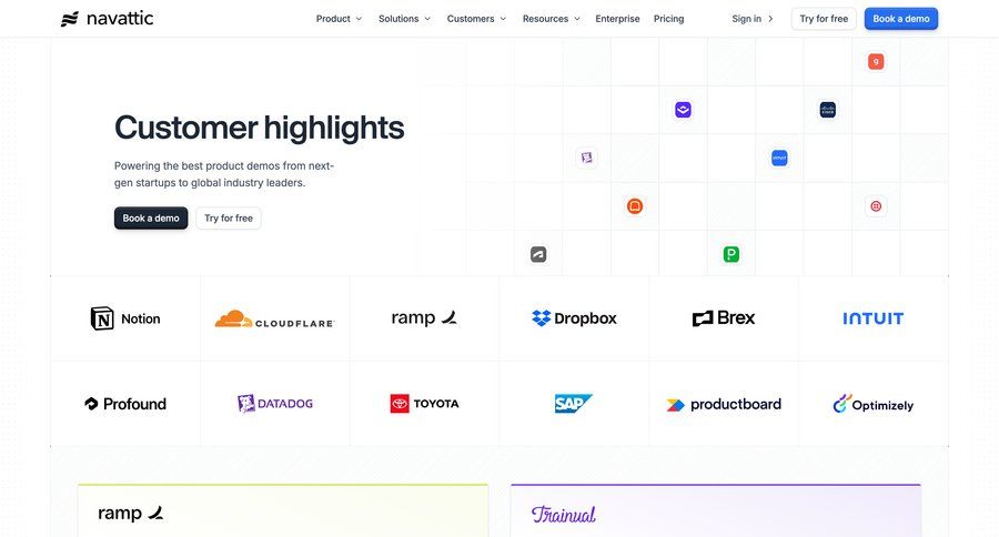 Navattic
			 testimonials case studies customer stories b2b saas ui page example