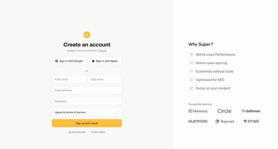 Super
				signup page example