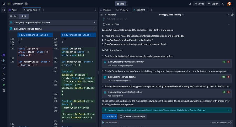 Replit
			 ai assistance code editing coming soon message chat chat interface suggestion ui page example