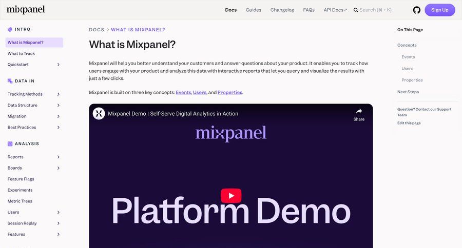 Mixpanel
				documentation ui page example